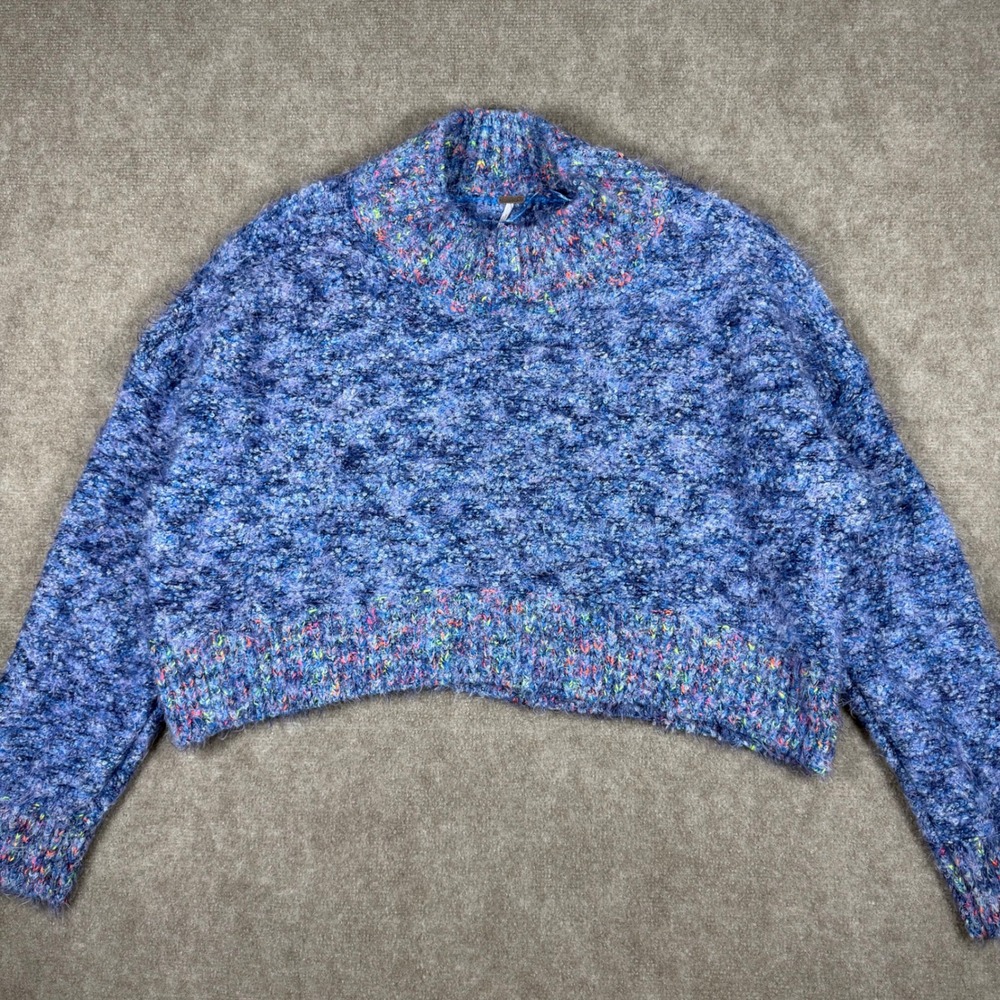 Free People Stardust Pullover Women's XL‎ Chunky Boucle Cropped Multicolor Blue
